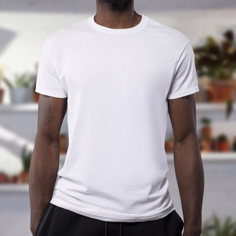 Model wearing premium white t-shirt
